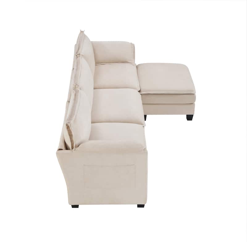 GDFStudio - 107" Rubber Wood Modular L-Shaped Sofa with Storage