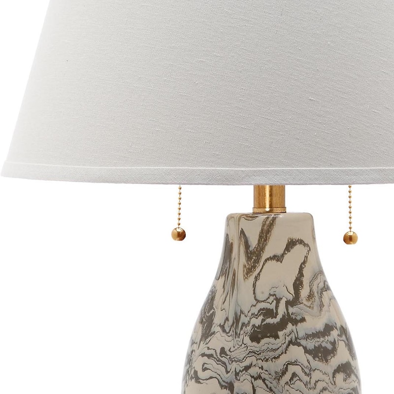 SAFAVIEH Lighting Sebrina 29-inch Navy And White Color Swirls Glass Table Lamp (Set of 2) - 17"x17"x28" - 17Wx17Dx28H