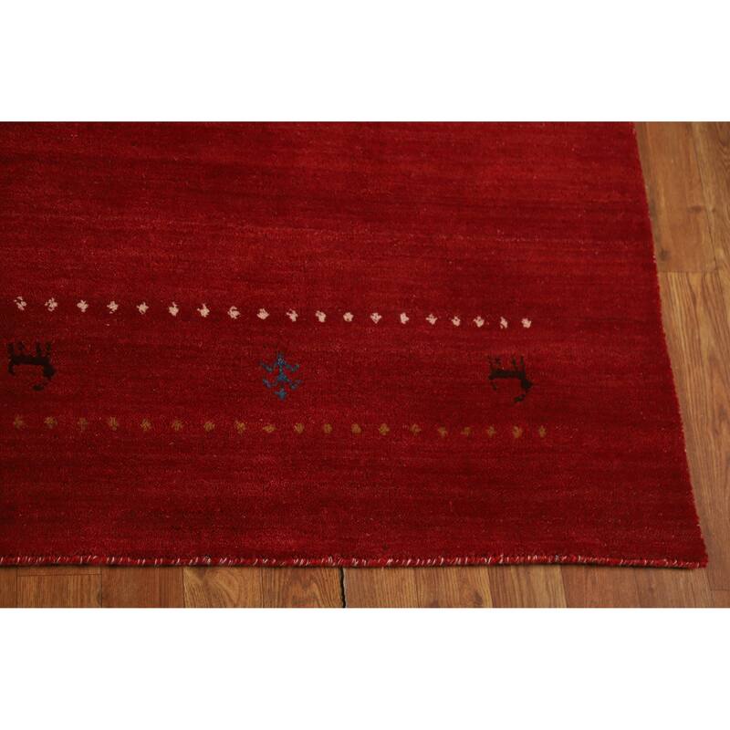 Hand Knotted Oriental 100% Wool Carpet Tribal Animal Pictorial Red Gabbeh Area Rug - 9' 8'' X 6' 7''