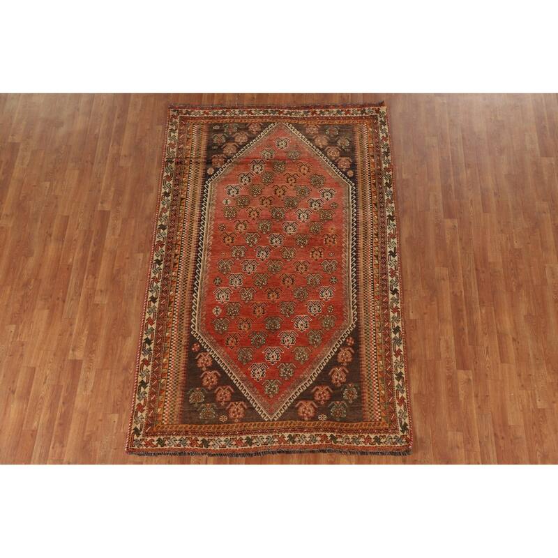 Hand Knotted Oriental 100% Wool Carpet Traditional Geometric Oranges & Rust Shiraz Area Rug - 7' 9'' X 5' 0''