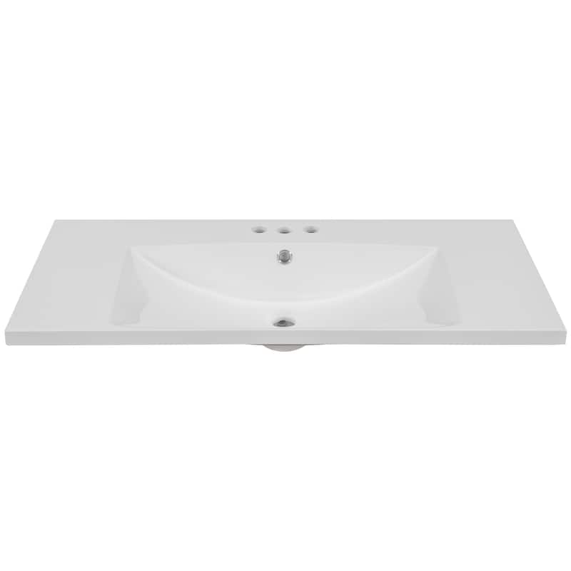 36-Inch White Ceramic Bathroom Vanity Top with Undermount Sink, Pre-Drilled for 4" Faucet - Modern Rectangular Design