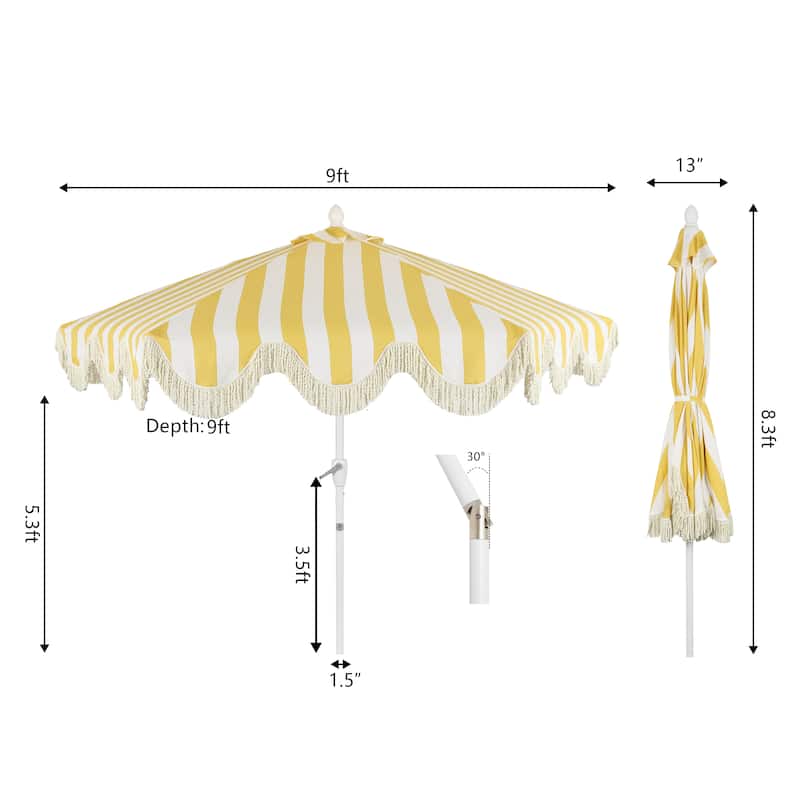 9ft Tassel Patio Umbrella Auto-Tilt, Crank , by JONATHAN Y
