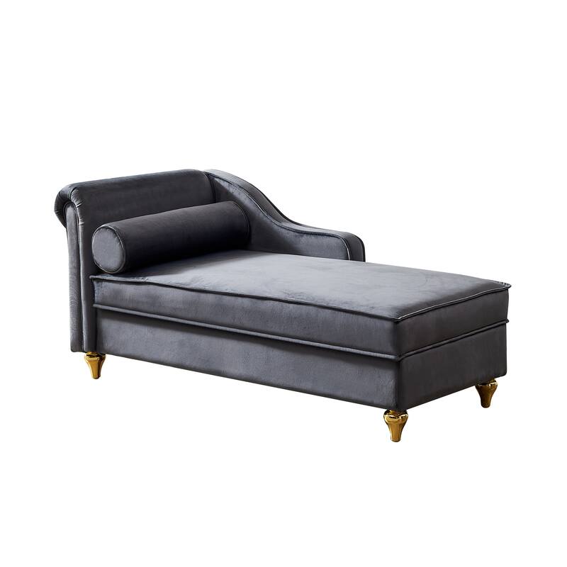 Modern 60.6" Velvet Upholstered Chaise Lounge Chair with Metal Legs and Storage