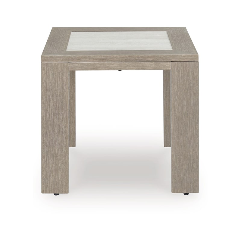 Isle Outdoor Square End Table, Woodlike Grayish Brown Metal, 22 Inch
