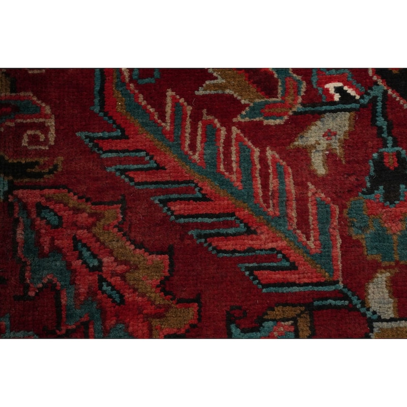 Hand Knotted Oriental 100% Wool Carpet Traditional Floral Red Heriz Area Rug - 12' 11'' X 9' 6''