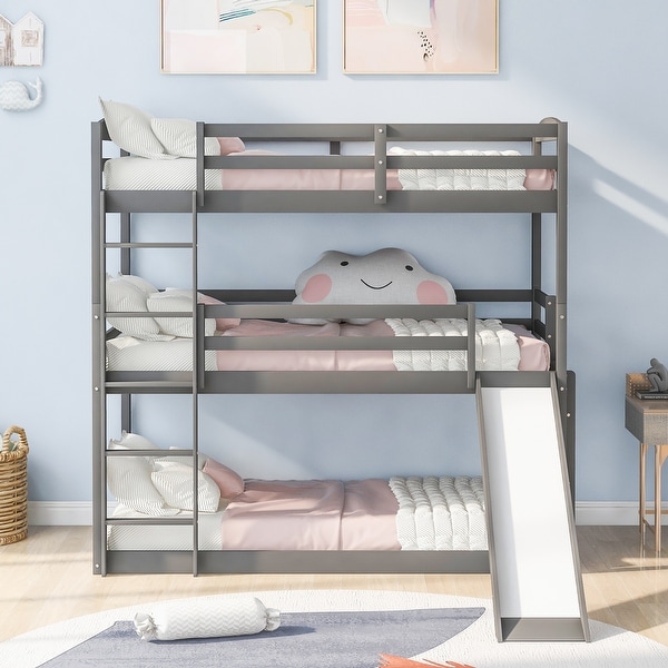Twin over Twin over Twin Adjustable Triple Bunk Bed with Ladder