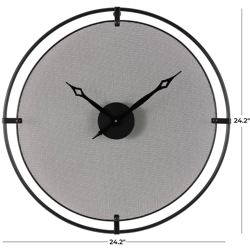 Black Metal Minimalistic Decorative Wall Clock with Mesh Backing