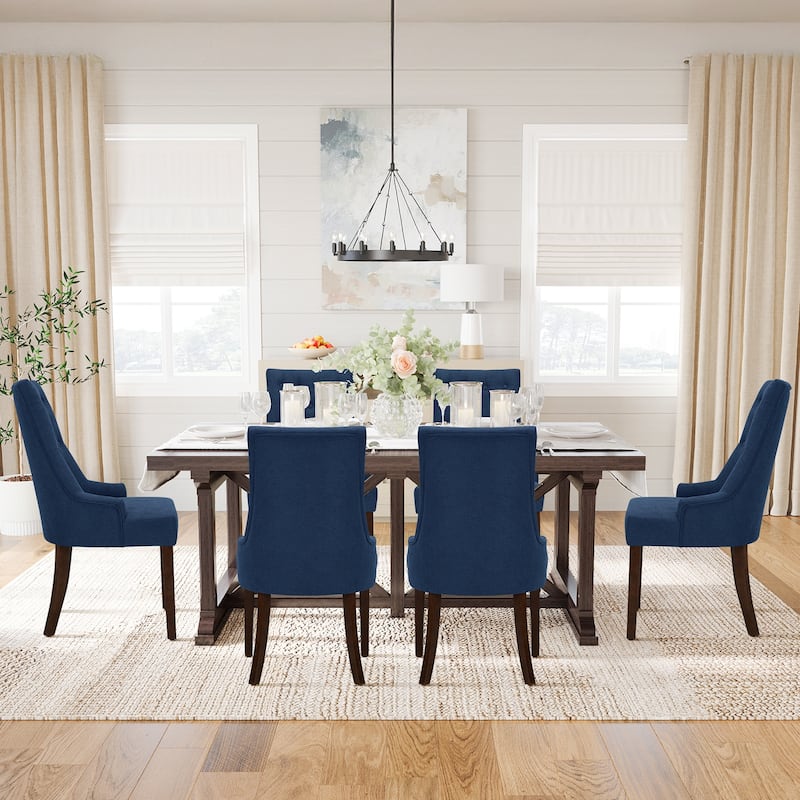Ora Maison Set of 2 Wingback Dining Chairs - Tufted Linen-Like Fabric Upholstery, Elegant French Country Style for Dining Room