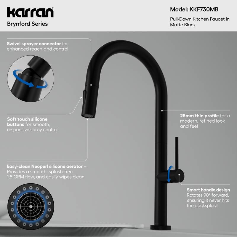 Karran Brynford Single Handle Pull-Down Sprayer Kitchen Faucet