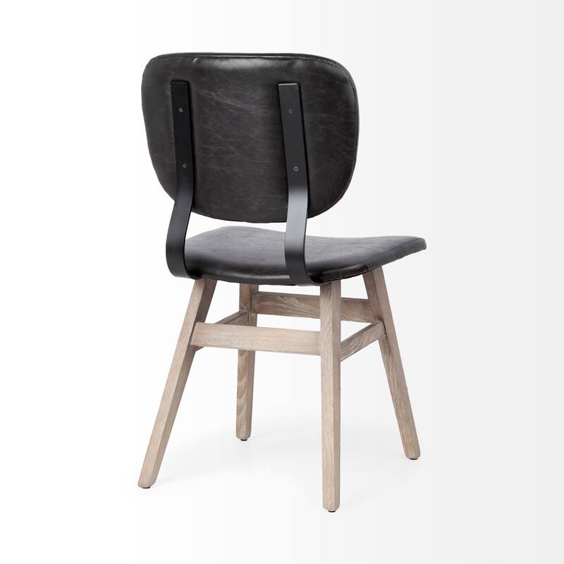 Haden Black Faux-Leather Wrap With Brown Solid Wood Base Dining Chair (Set of 2) - 18.5L x 18.5W x 33.3H