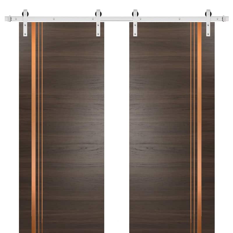Sturdy Double Barn Door 36 x 80 with Planum 1010 Chocolate Ash with 13FT - Grey - 56" x 84" ( 2* 28x84)