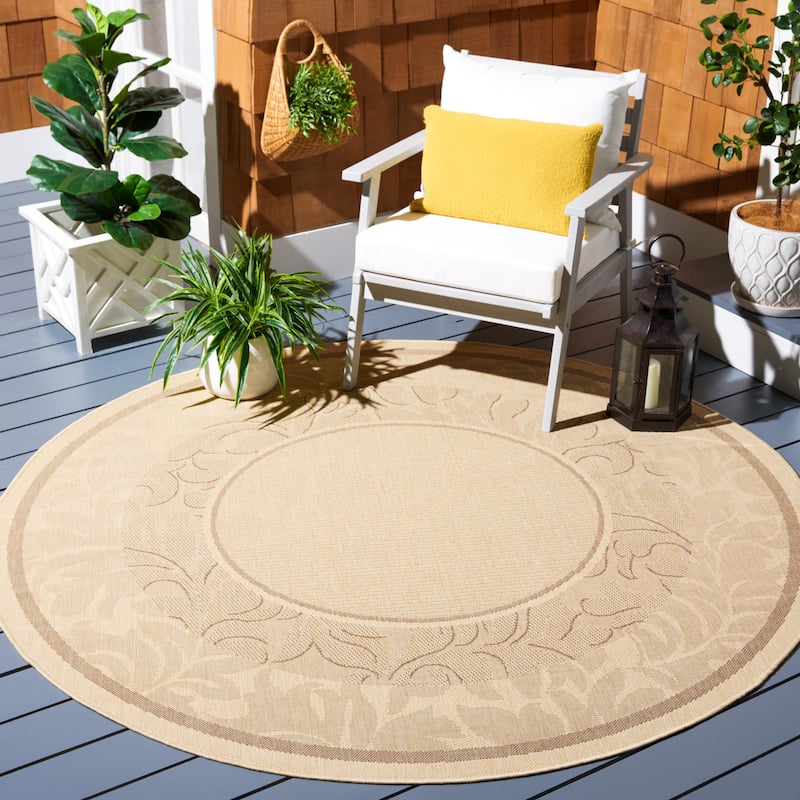 SAFAVIEH Courtyard Irmhilde Indoor/ Outdoor Waterproof Patio Backyard Rug - 6'7" Round - Natural/Brown