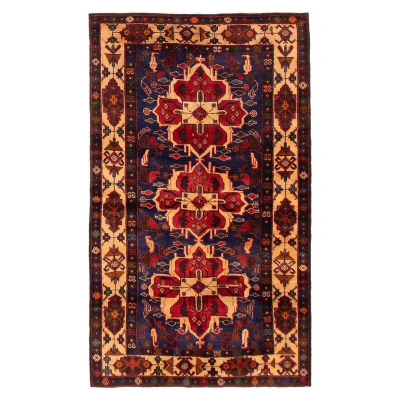 Teimani Navy, Red Rug 3'8" x 6'2" - 3'8 x 6'2 - Dark Navy/ Red - 3'8 x 6'2