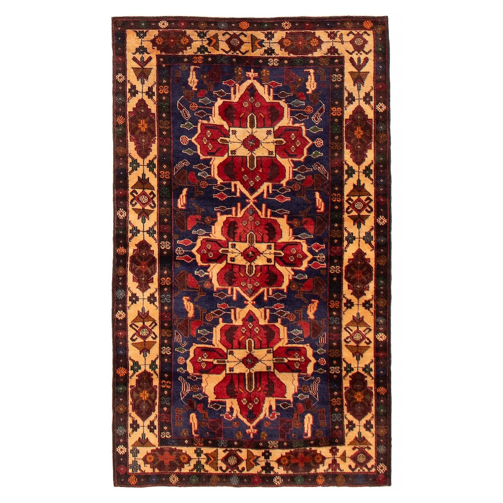 Teimani Navy, Red Rug 3'8" x 6'2" - 3'8 x 6'2