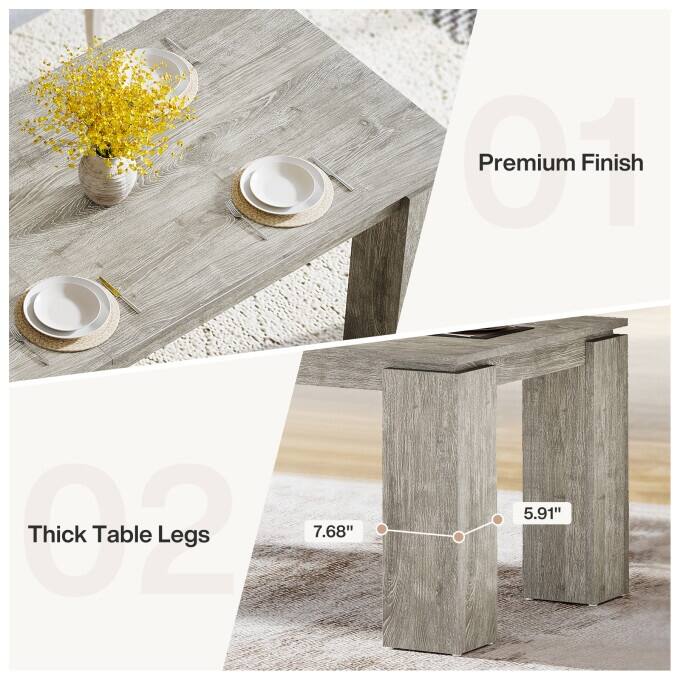 Extra Long Wood Dining Table, 86 Inches Modern Kitchen Table