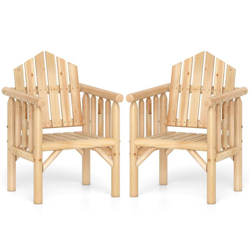 Costway 1/2/4 PCS Outdoor Wood Armchair with Armrests and Reclined - See Details - Natural-2 PCS - Set of 2
