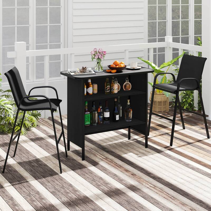 Costway 3 PCS Outdoor Bar Set Bar Height Table & Armchairs with - See Details