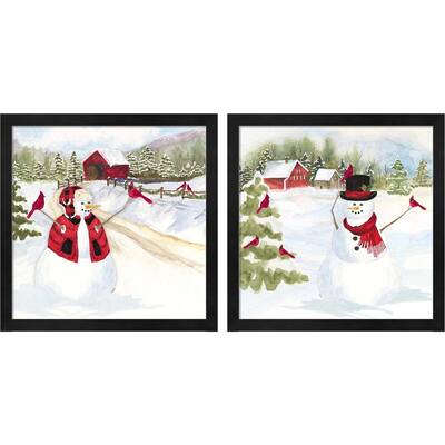 Tara Reed 'Snowman Christmas A' Framed Art (Set of 2)