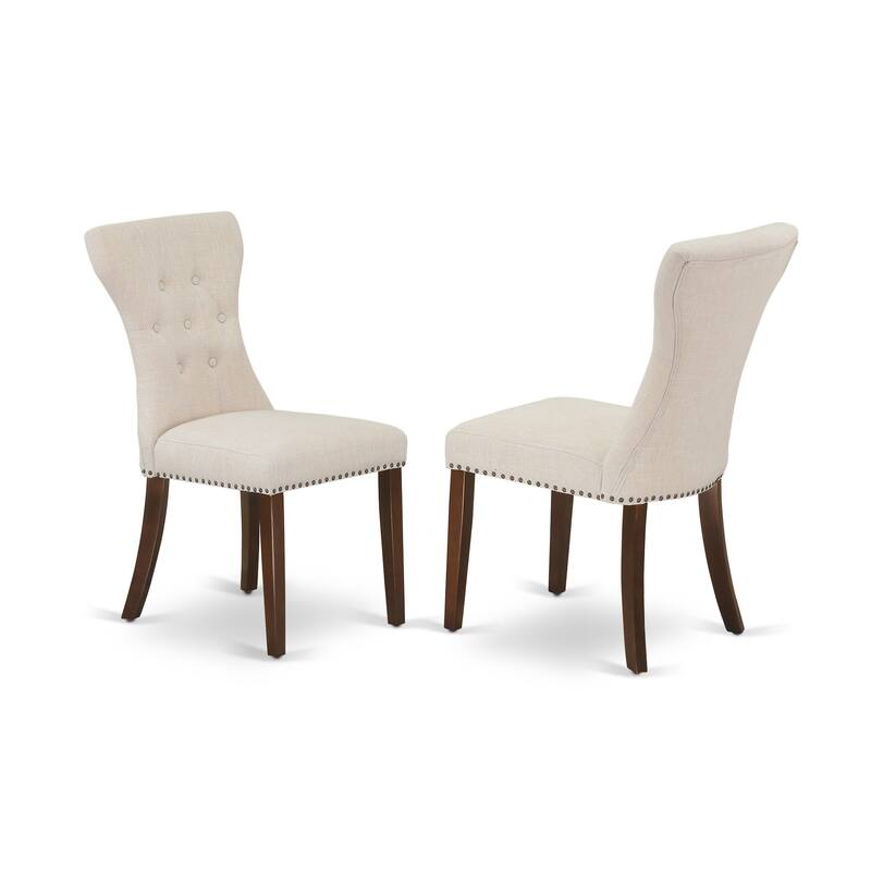East West Furniture Gallatin Parson Dining Chairs - Button Tufted Nailhead Trim Linen Fabric Chairs, Set of 2, (Finish Options)