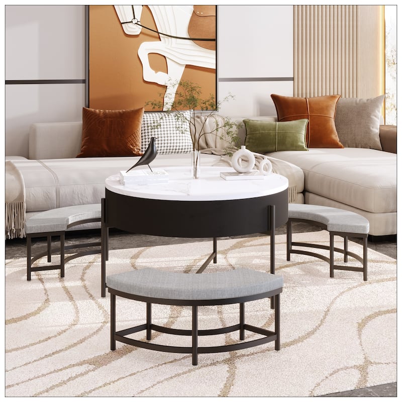 Modern Round Lift-Top Coffee Table with Storage