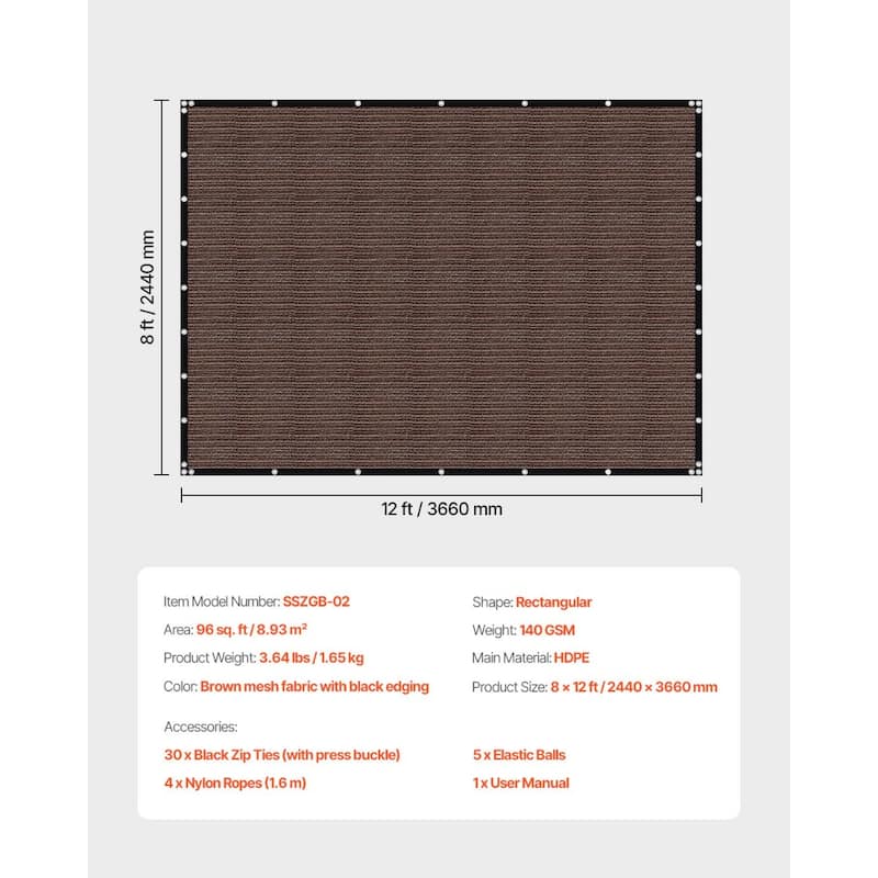 140 GSM HDPE Rectangular Outdoor Shade Cloth with 90%UV Protection Waterproof Sunblock Mesh