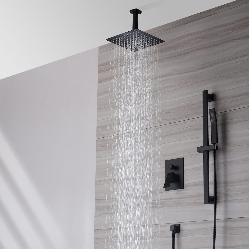 10" Ceiling Mount Dual Shower Heads, 2 Function Shower System With Sliding Rod Shower Hand