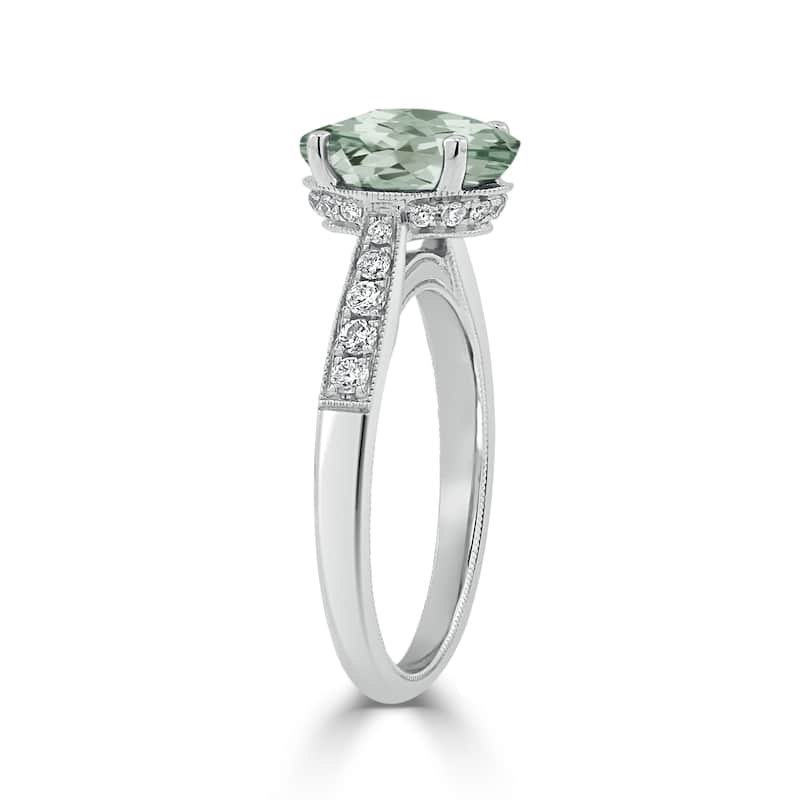 Auriya 1 3/4ct Fancy Oval Green Amethyst and Diamond Engagement Ring 1/4ctw 14k Gold
