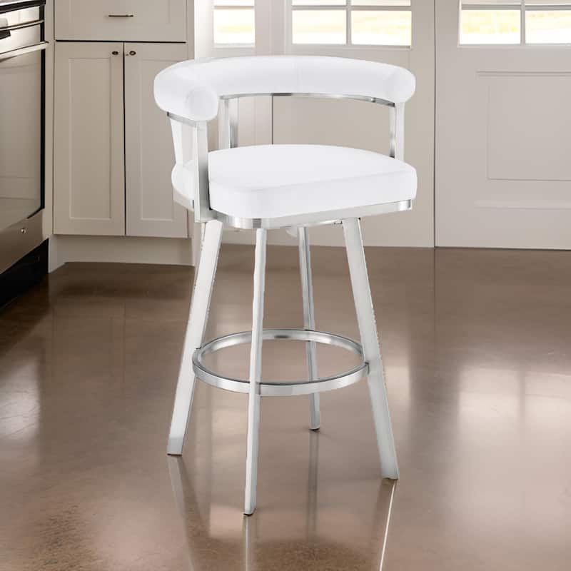 Weni 26 Inch Swivel Counter Stool Chair, Barrel Open Back, White, Steel