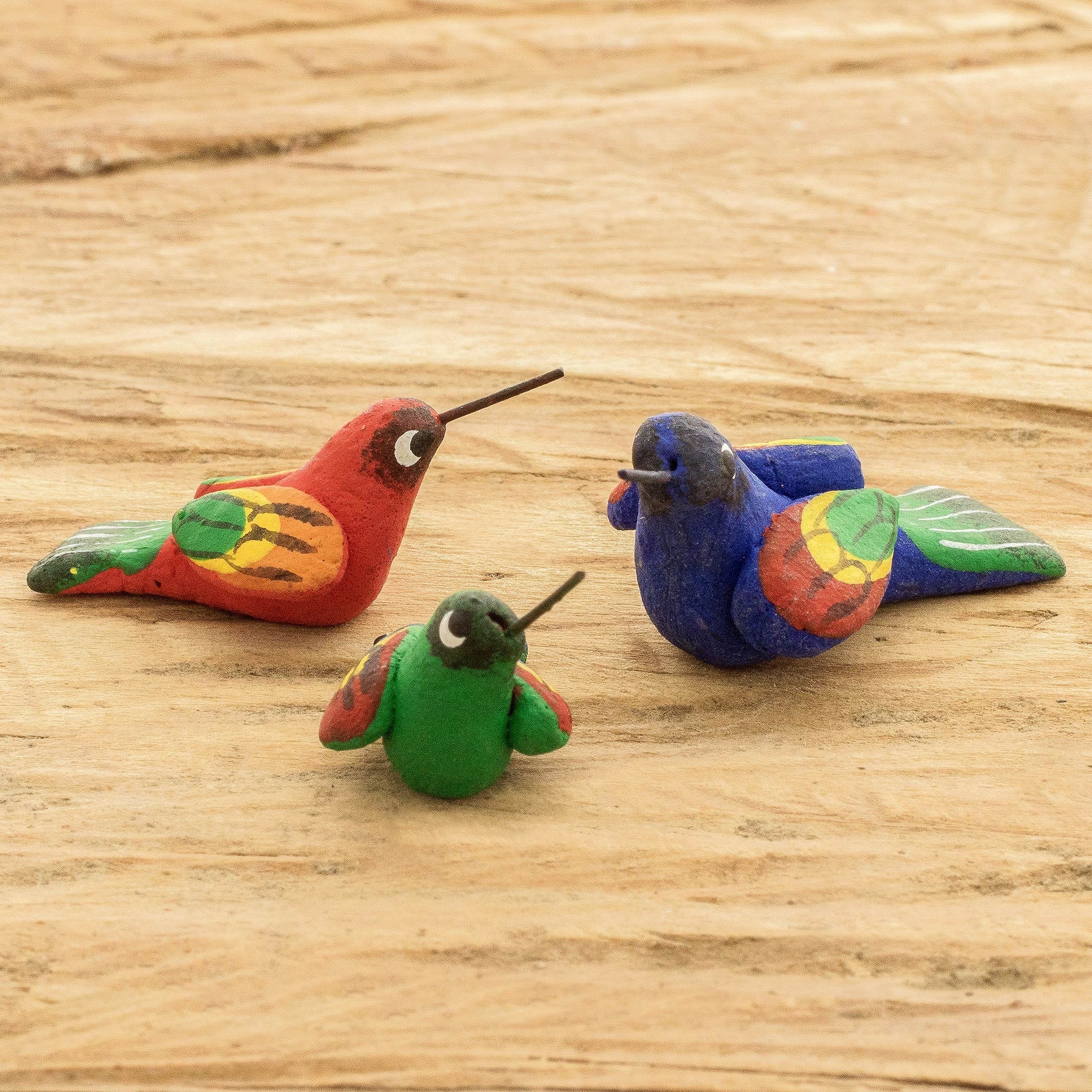 Novica Handmade Colorful Hummingbird Family Ceramic Figurines (Set Of 3 ...