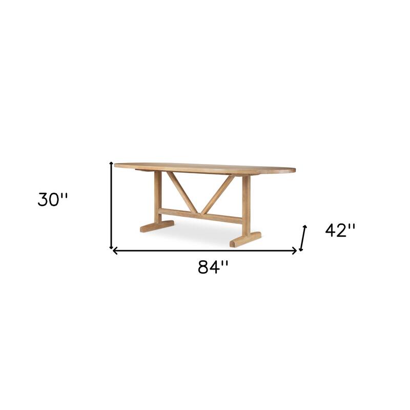HomeRoots 84" Light Brown Solid Wood Trestle Base Oval Dining Table - 84.00 in. x 30.00 in. x 42.00 in.