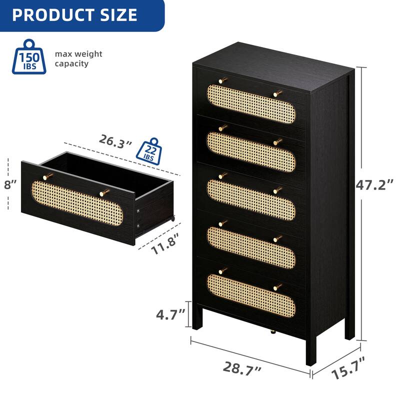 Moasis 5 Drawer Rattan Dresser