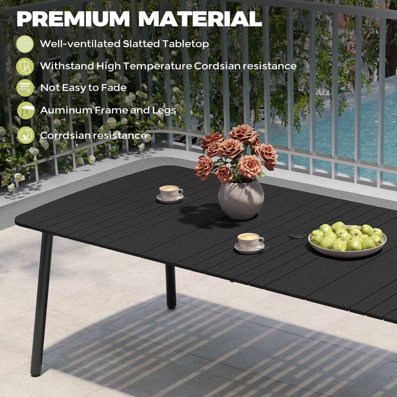 7/9PC Patio Dining Table Rectangular Aluminum Outdoor Table with Folding Chairs