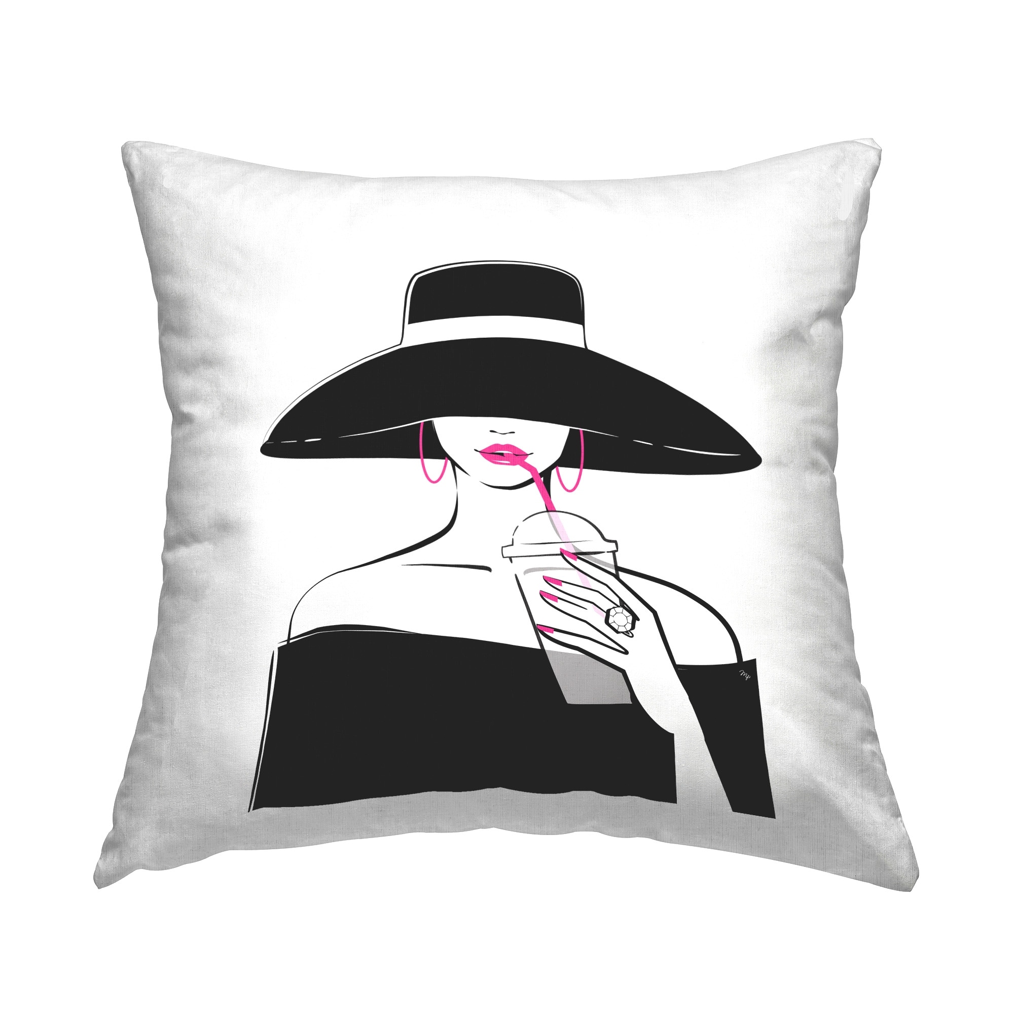 Stupell Trendy Girl with Drink Decorative Printed Throw Pillow Design by Martina Pavlova