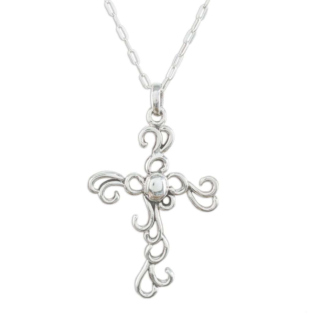 Novica Handmade Gothic Lace Sterling Silver Cross Necklace