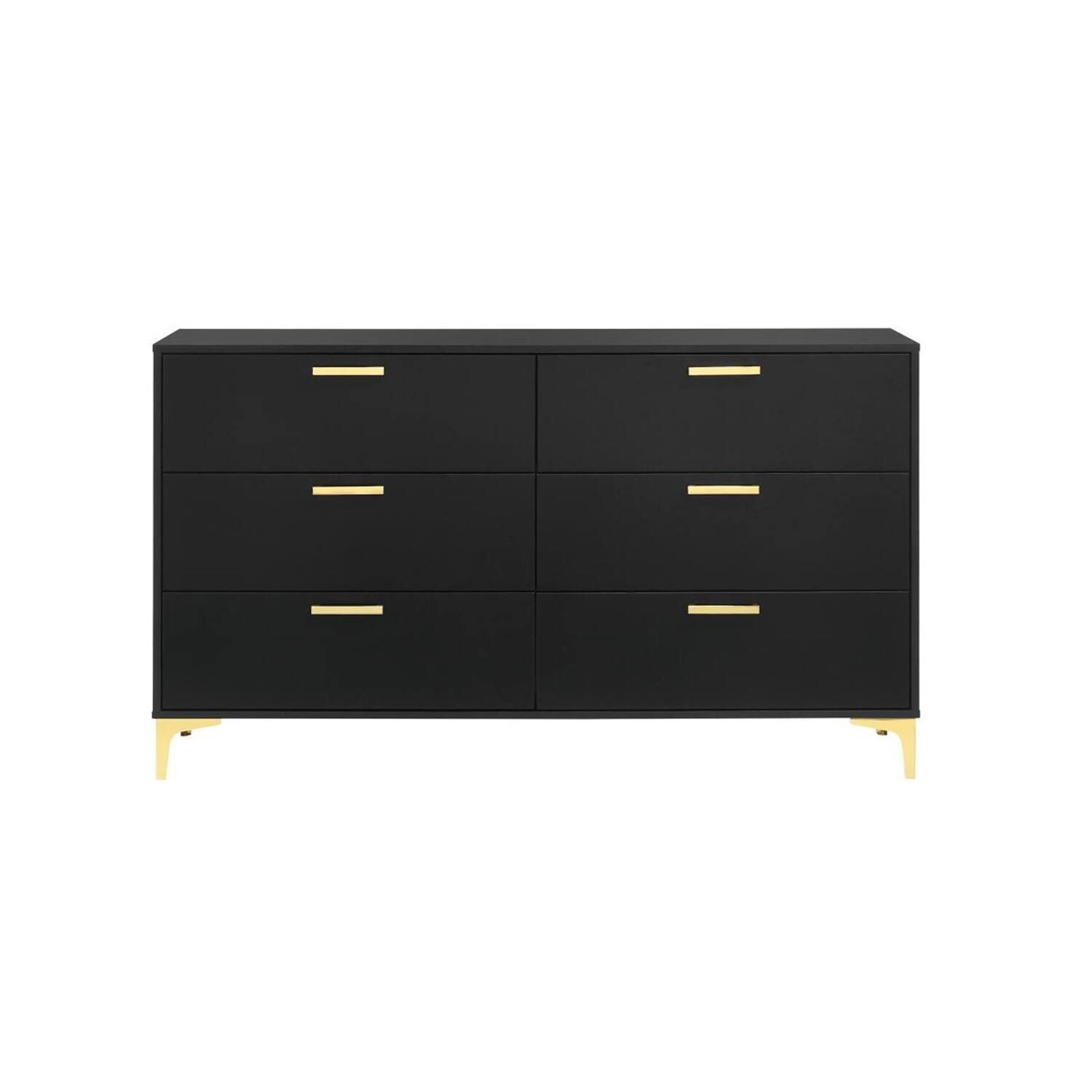 6 Drawers Wood Dresser with Metal Legs in Black and Gold