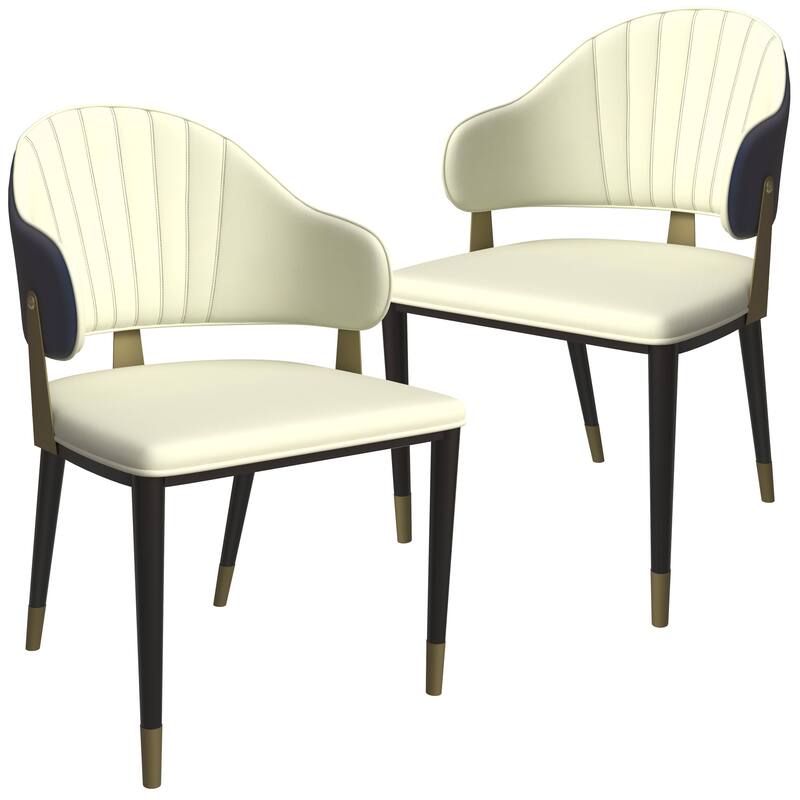 Leather Dining Chair in Iron Set of 2 with Gold Accents Design Modern Ergonomic Side Arm Chair - Blue