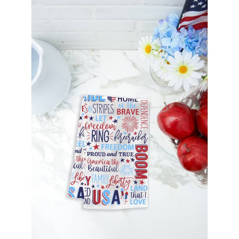 Patriotic Stripe 100% Cotton Kitchen Dishtowels Set of 2 - 4th of July