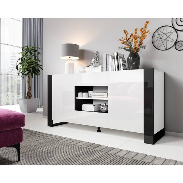 Woody Modern 64.5-inch Sideboard Buffet - White/Black