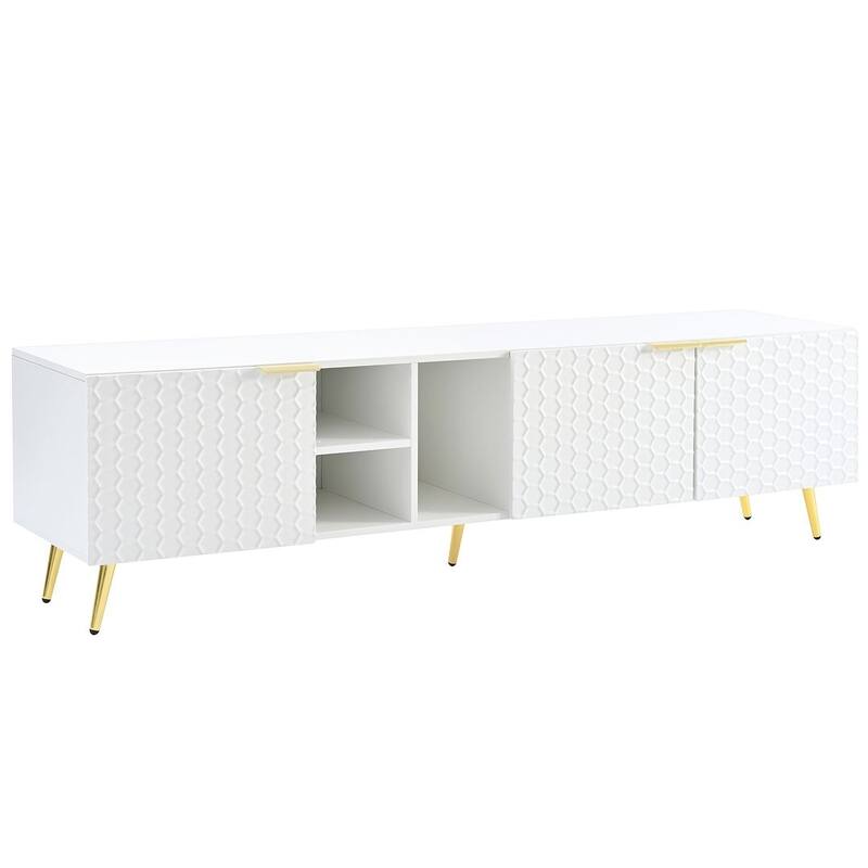 Modern TV Stands with Gold Accents, Fits TVs Up to 80'', White/Black
