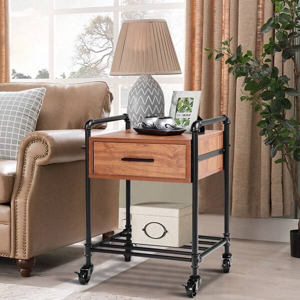 Shop Heavy Duty Steel Frame 1 Drawer End Table Nightstand Side Table On Wheels Overstock 30667992