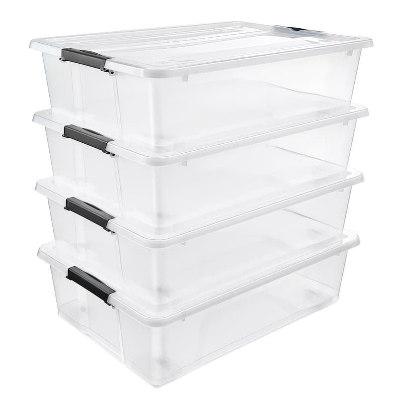 Sorbus Clear Underbed Stackable Storage Bins with Lids and Handles 40qt Capacity Boxes Organizer (Pack of 4) - 25.3" L x 17.7" W x 7" H - Clear