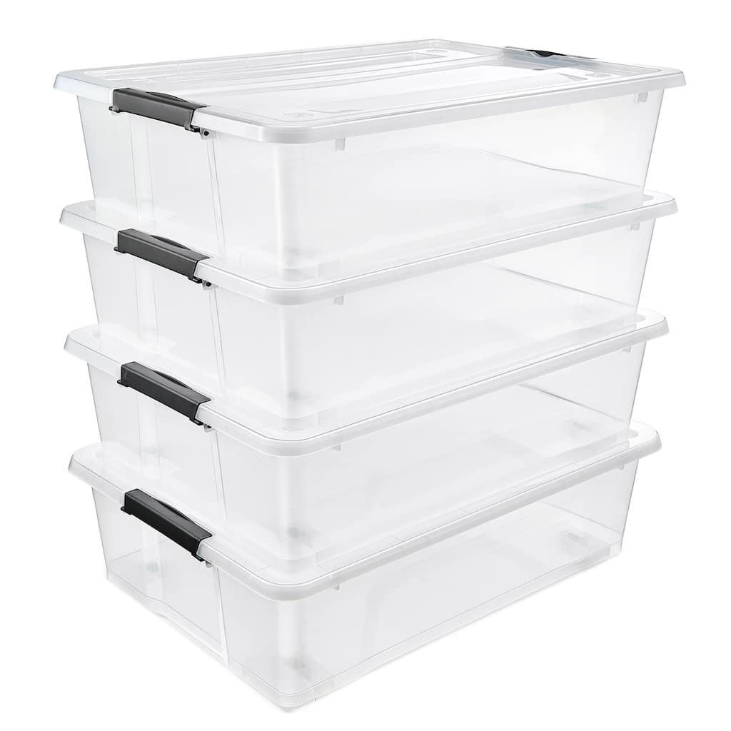 Sorbus Clear Underbed Stackable Storage Bins with Lids and Handles 40qt Capacity Boxes Organizer (Pack of 4)