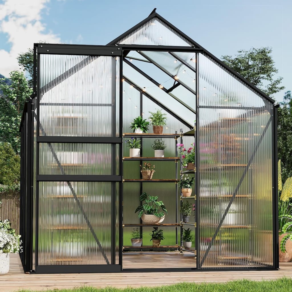 6x8FT Portable Outdoor Walk-in Greenhouse for Winter Gardening, Black