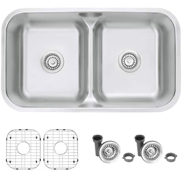 32 L X 18 W Stainless Steel Double Basin Undermount Drop In Kitchen Sink With Grids And Strainers On Sale Overstock 31733939