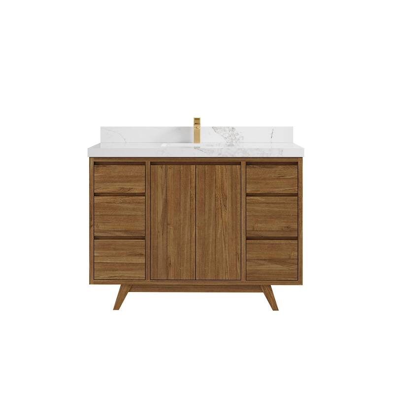 Willow Collections 48 in. W x 22 in. D Madison Teak Single Sink Bathroom Vanity with Countertop - 2" Calacatta Nuvo - Golden Teak