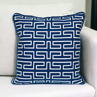 HomeRoots 20" Blue Geometric Cotton Throw Pillow