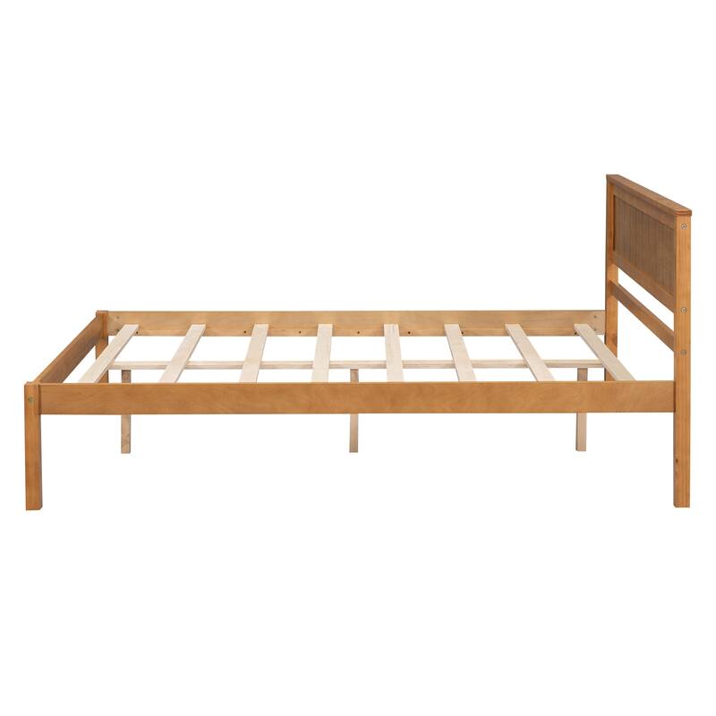 Rustic Full Size Platform Solid Wood Full Bed Frame with Headboard