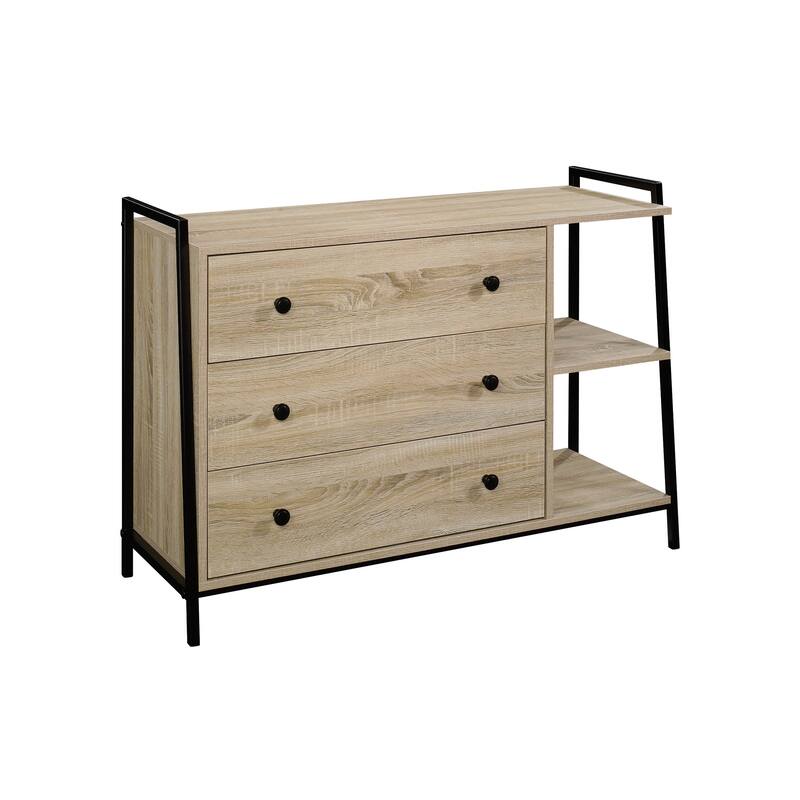 Wood Dresser with Spacious Drawers and Open Shelves - Light Brown