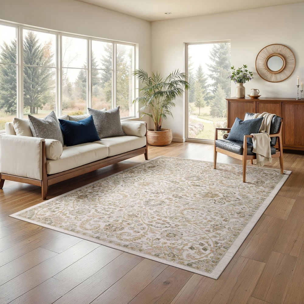 Cavett Textural Distressed Traditional Ivory/ Gold Area Rug