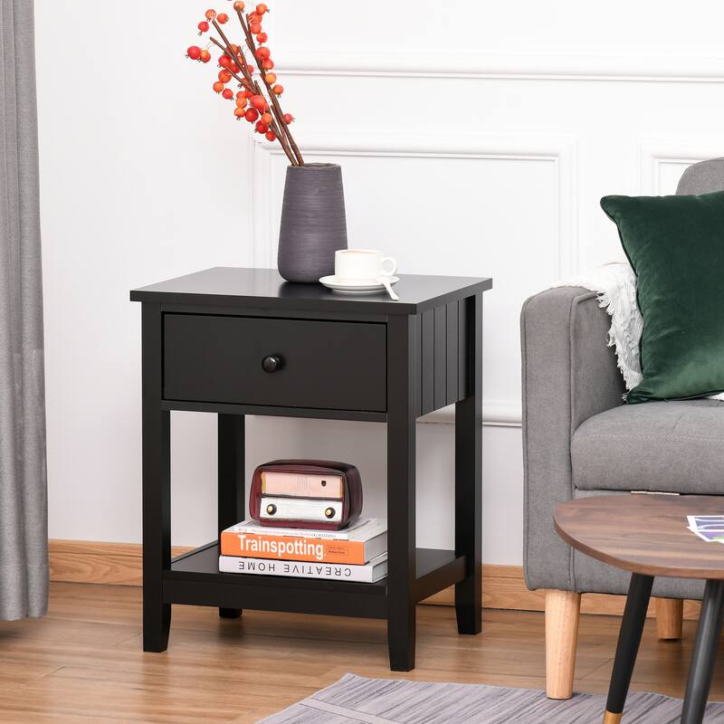 HOMCOM Modern Style Bedside End Table with Drawer and Storage Shelf for Bedroom, or Living Room - 19.75''x13.75''x23.5'' - Black